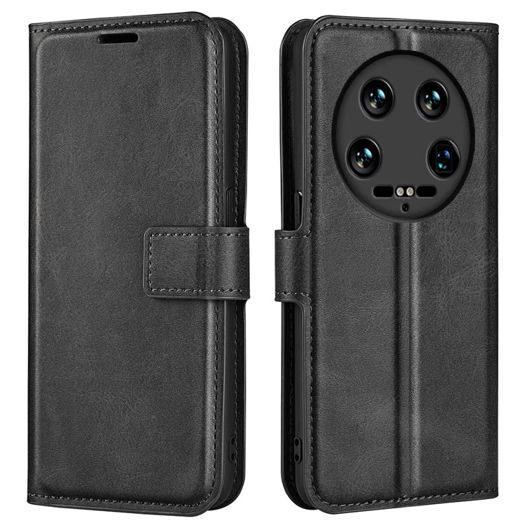 Für Xiaomi 14 Ultra Hülle Kalbsstruktur Leder Brieftasche Handyhülle - Schwarz