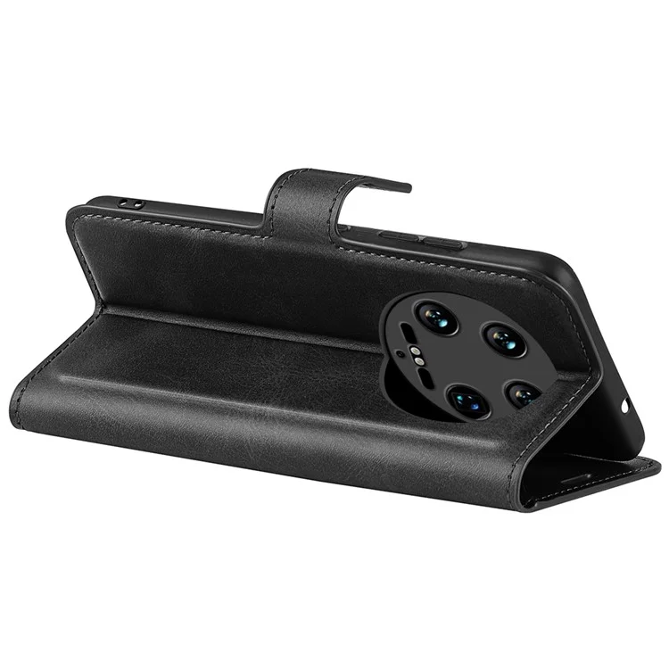 Für Xiaomi 14 Ultra Hülle Kalbsstruktur Leder Brieftasche Handyhülle - Schwarz