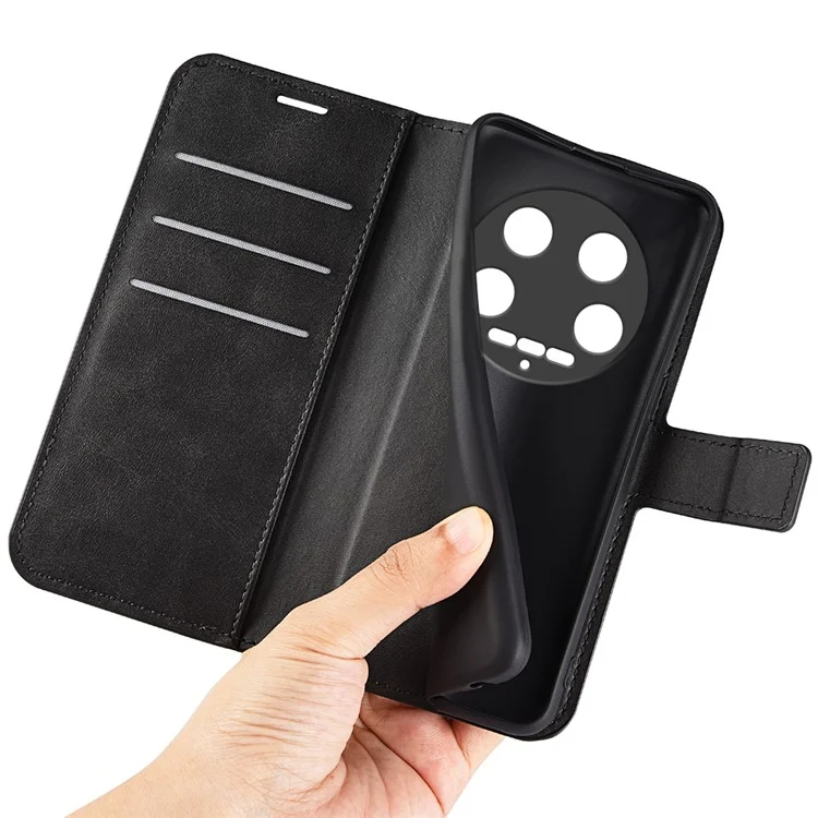 Für Xiaomi 14 Ultra Hülle Kalbsstruktur Leder Brieftasche Handyhülle - Schwarz