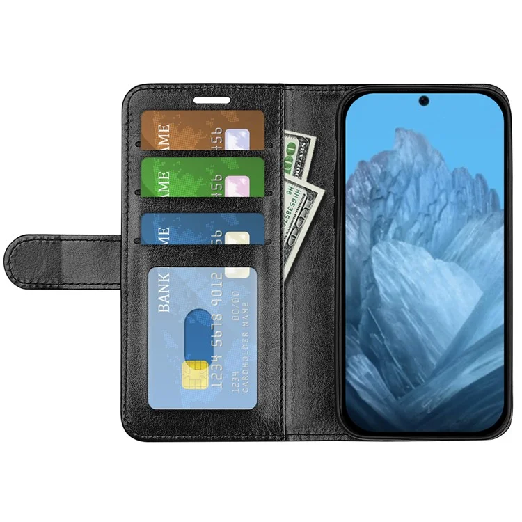 Для Google Pixel 9 / Pixel 9 Pro Чехол Crazy Horse Texture TPU+PU Leather Wallet Flip Phone Cover - Черный