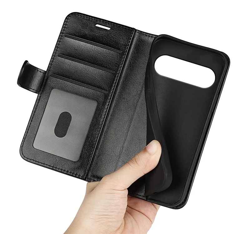 Для Google Pixel 9 / Pixel 9 Pro Чехол Crazy Horse Texture TPU+PU Leather Wallet Flip Phone Cover - Черный
