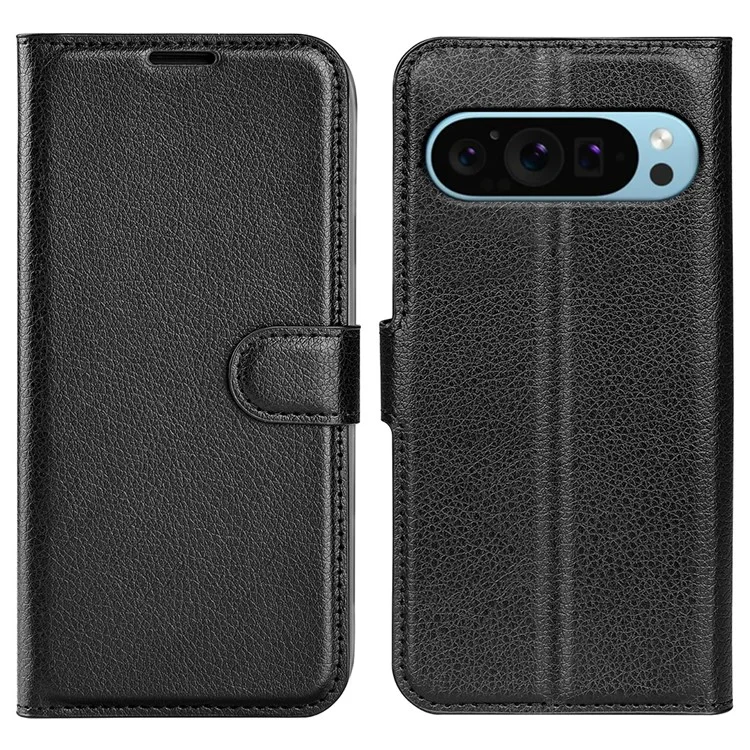 For Google Pixel 9 / Pixel 9 Pro PU Leather Phone Case Litchi Texture Shockproof Cell Phone Back Cover - Black