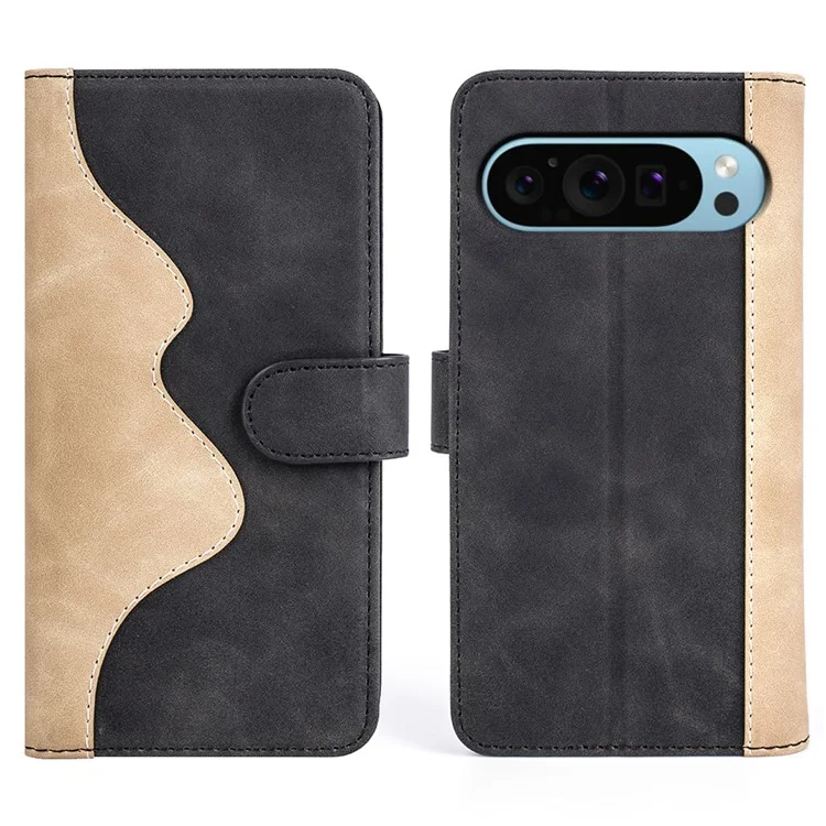 Per Google Pixel 9 / Pixel 9 Pro Case PU Leather Wallet Color Splicing Drop-Proof Cell Phone Cover - Nero