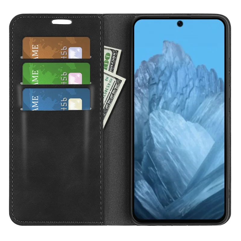 For Google Pixel 9 / Pixel 9 Pro Leather Case Skin-Touch Magnetic Closing Phone Cover - Black