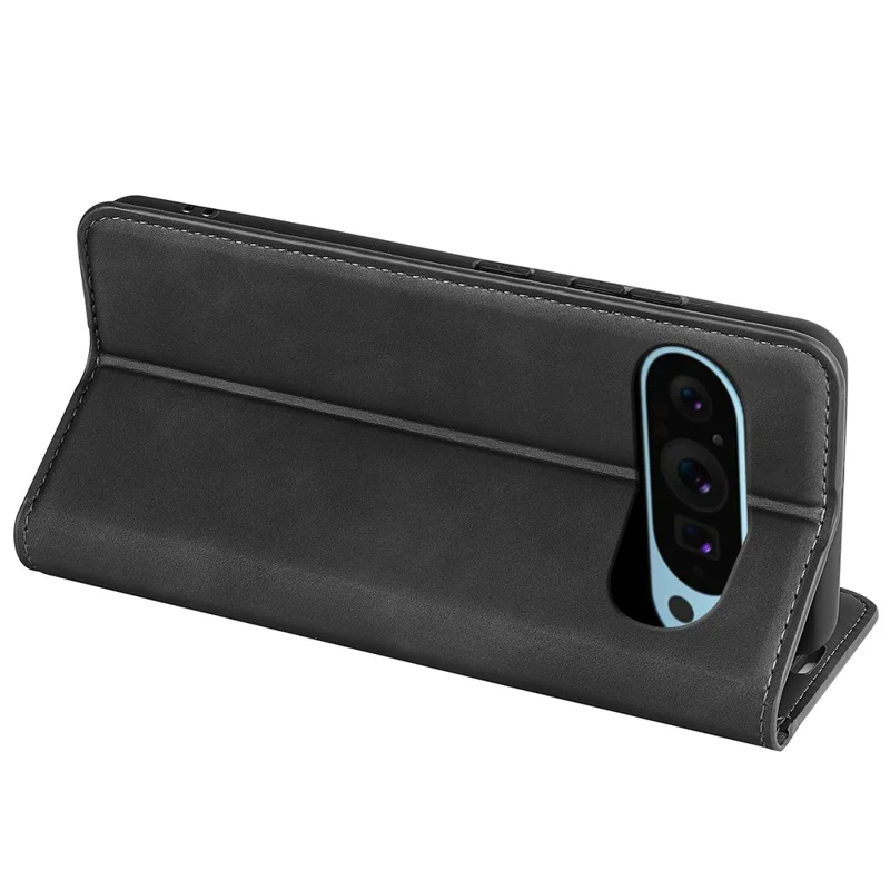For Google Pixel 9 / Pixel 9 Pro Leather Case Skin-Touch Magnetic Closing Phone Cover - Black