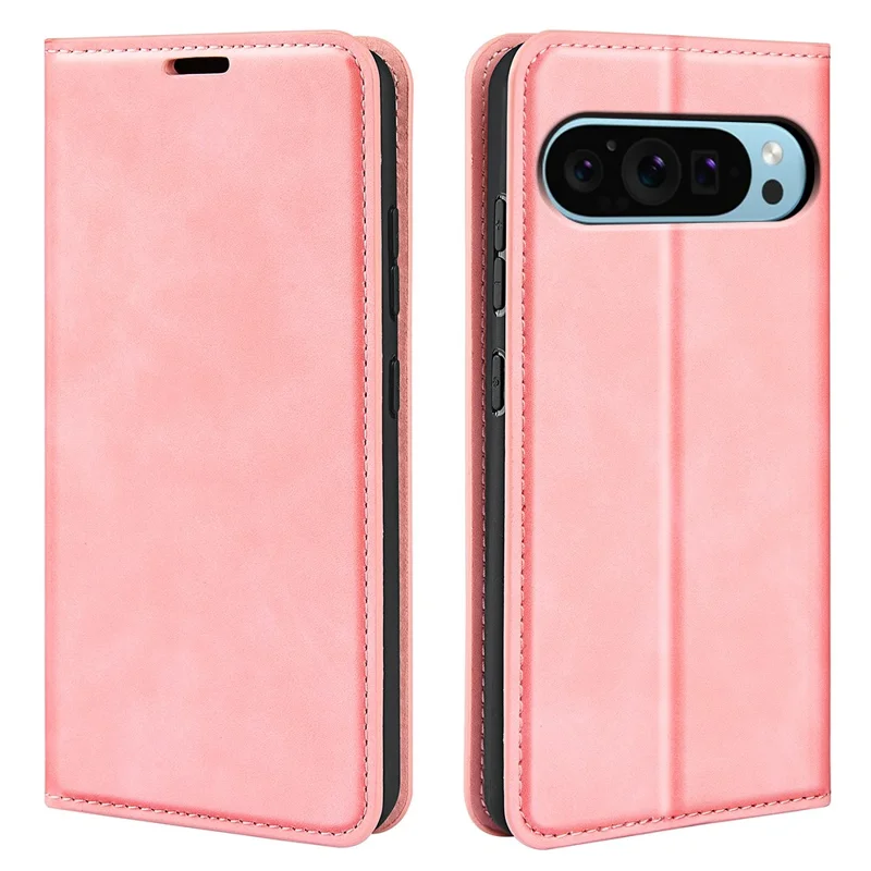 For Google Pixel 9 / Pixel 9 Pro Leather Case Skin-Touch Magnetic Closing Phone Cover - Pink