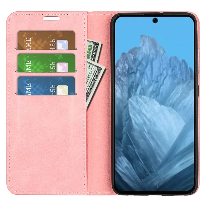 For Google Pixel 9 / Pixel 9 Pro Leather Case Skin-Touch Magnetic Closing Phone Cover - Pink