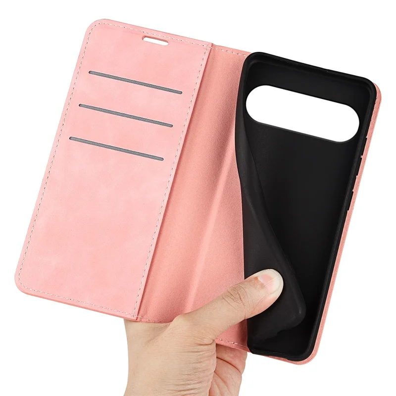 For Google Pixel 9 / Pixel 9 Pro Leather Case Skin-Touch Magnetic Closing Phone Cover - Pink