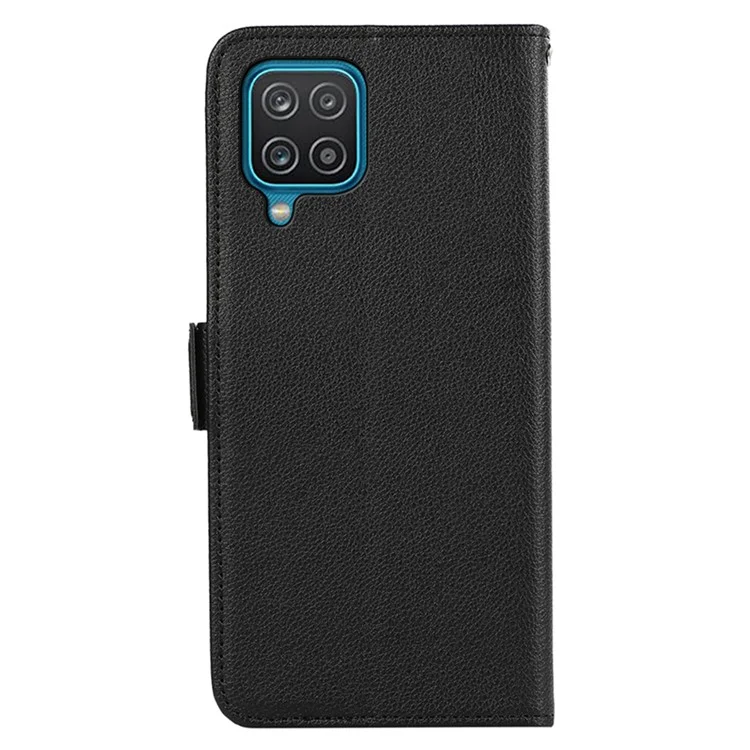ABEEL For Samsung Galaxy A12 Case Litchi Texture PU Leather RFID Blocking Cell Phone Cover - Black