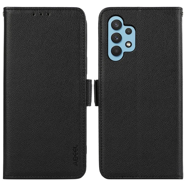 ABEEL Wallet Phone Stand Case para Samsung Galaxy A32 4G (Versión de la UE) Funda de teléfono de cuero PU con bloqueo RFID - Negro