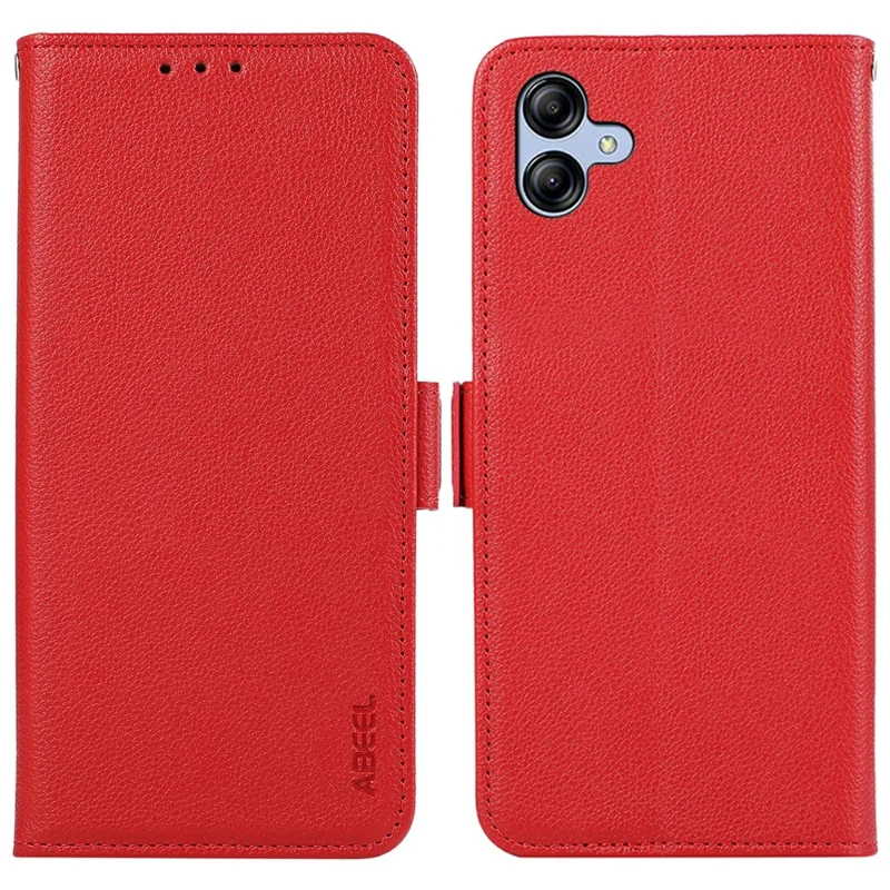 ABEEL For Samsung Galaxy A04 4G (164.4 x 76.3 x 9.1 mm) RFID Blocking Wallet Shell Phone Cover PU Leather Case - Red