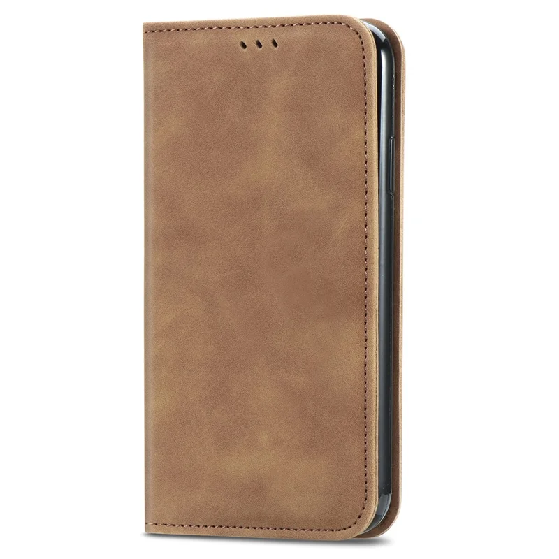 For Samsung Galaxy A54 5G Case Skin-touch Leather Magnetic Adsorption Flip Phone Cover - Brown