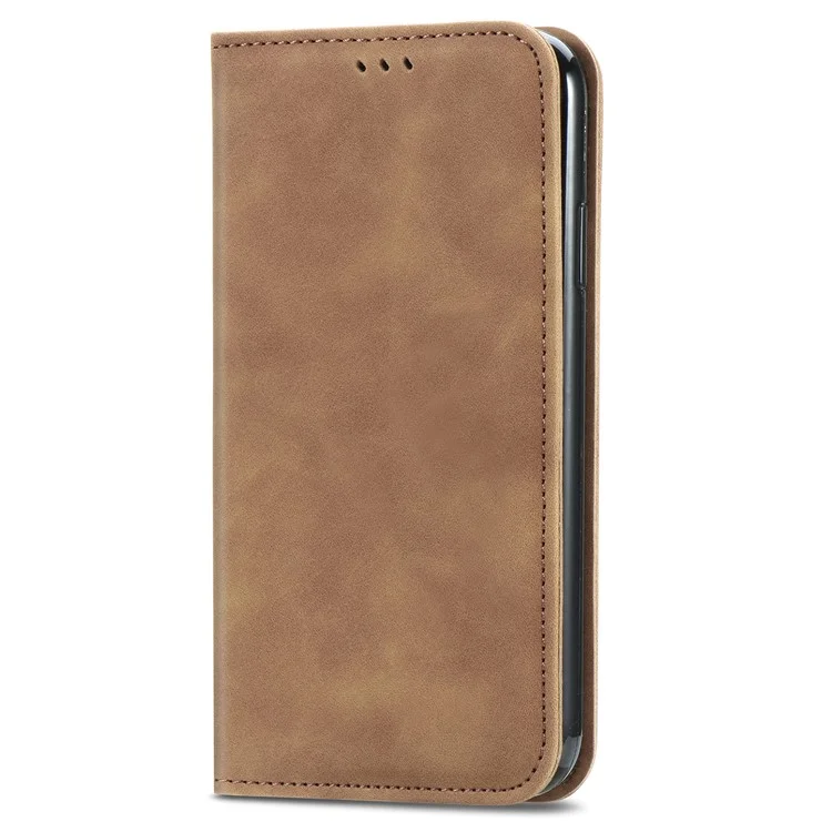 Para Samsung Galaxy A55 5G Funda Ranuras para Tarjetas Tacto Suave Cuero Flip Cubierta del Teléfono - Marrón