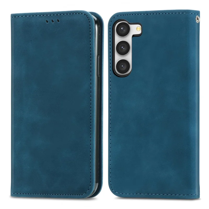 For Samsung Galaxy S23 Skin-Touch Magnetic Phone Stand Cover Anti-Scratch Cell Phone Case - Dark Blue