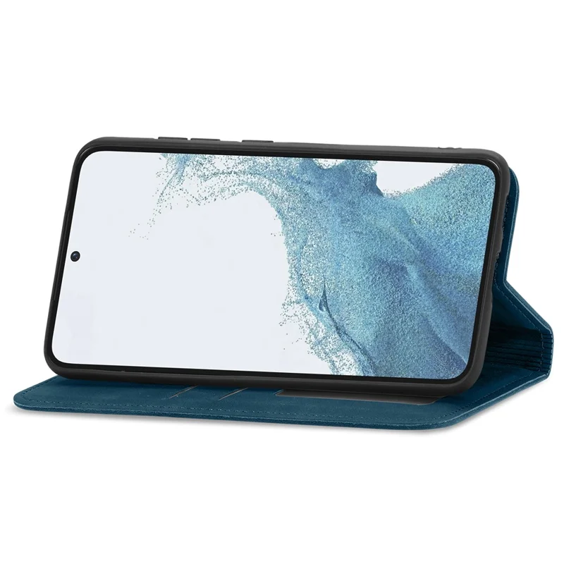 For Samsung Galaxy S23 Skin-Touch Magnetic Phone Stand Cover Anti-Scratch Cell Phone Case - Dark Blue