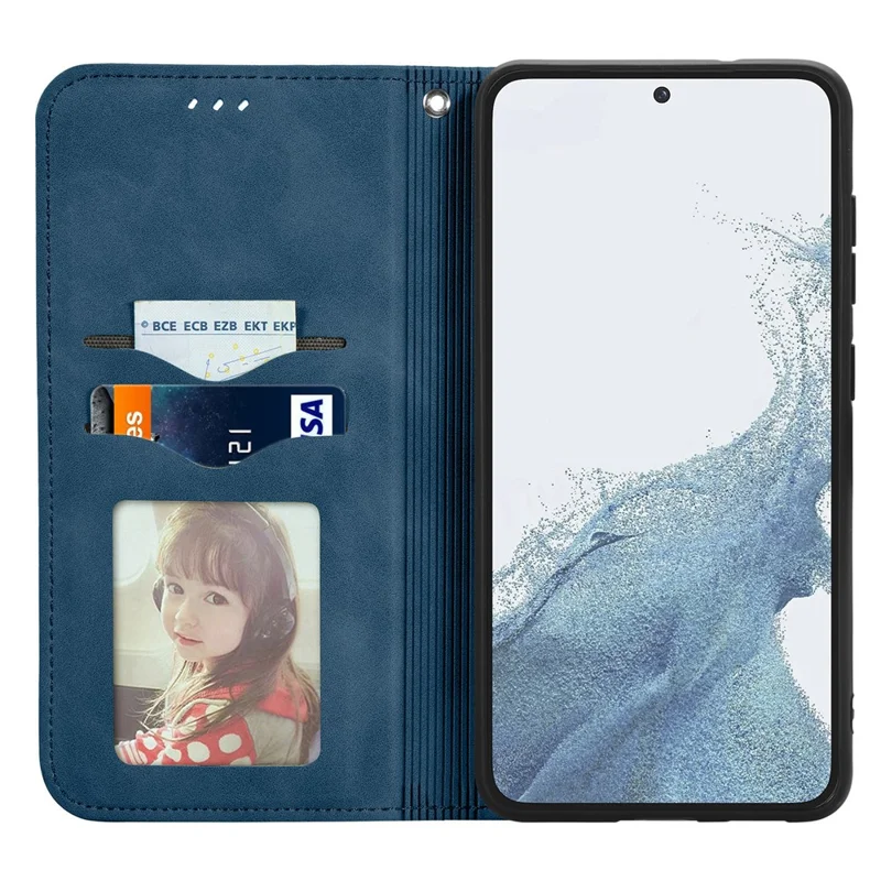For Samsung Galaxy S23 Skin-Touch Magnetic Phone Stand Cover Anti-Scratch Cell Phone Case - Dark Blue
