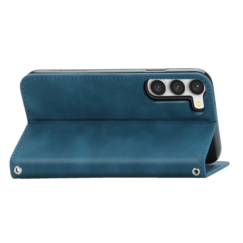 For Samsung Galaxy S23 Skin-Touch Magnetic Phone Stand Cover Anti-Scratch Cell Phone Case - Dark Blue