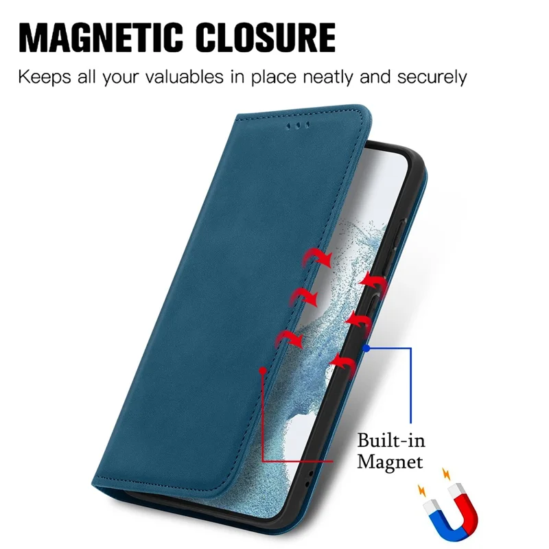 For Samsung Galaxy S23 Skin-Touch Magnetic Phone Stand Cover Anti-Scratch Cell Phone Case - Dark Blue
