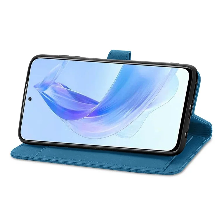For Honor X50i 5G / 90 Lite 5G Custodia Portafoglio con Stampa a Fiori in Pelle PU - Blu