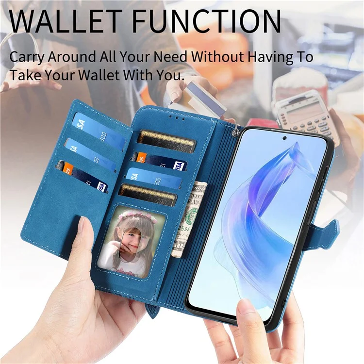 For Honor X50i 5G / 90 Lite 5G Custodia Portafoglio con Stampa a Fiori in Pelle PU - Blu