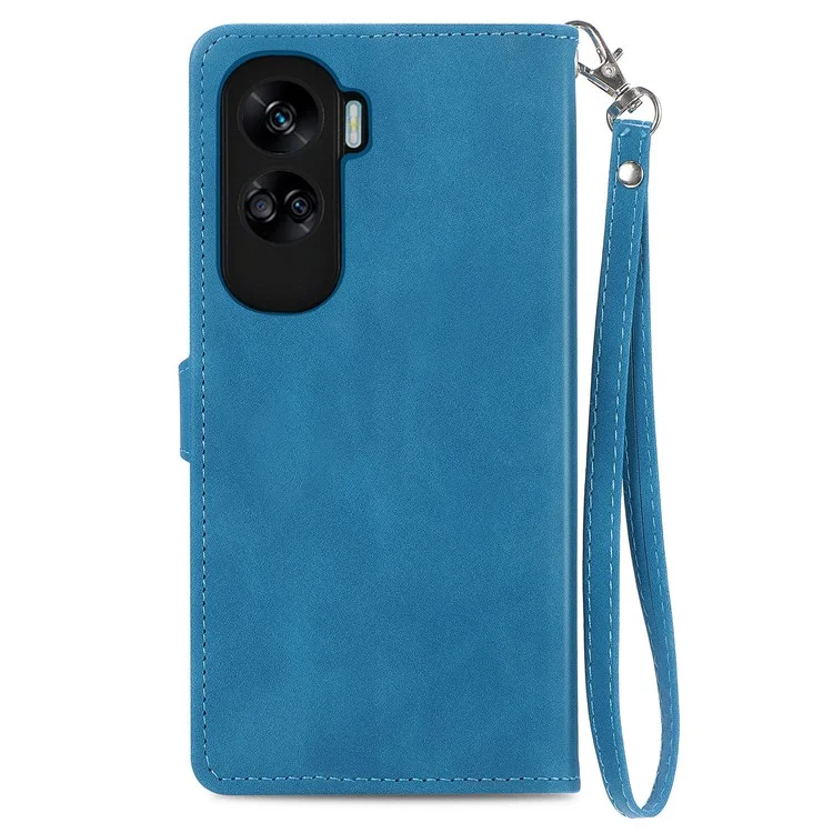 For Honor X50i 5G / 90 Lite 5G Custodia Portafoglio con Stampa a Fiori in Pelle PU - Blu
