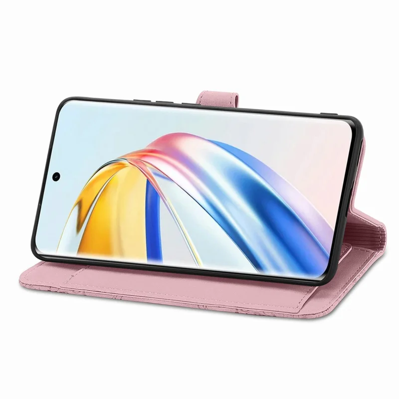 For Honor X9b 5G / Magic6 Lite 5G Zipper Wallet Case with Strap Flower Imprint PU Leather Phone Cover - Pink