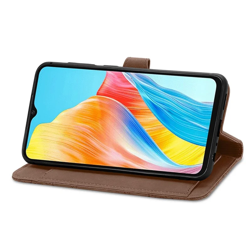 For Oppo A38 4G / A18 4G Zipper Wallet Case with Strap Flower Imprint PU Leather Phone Cover - Brown