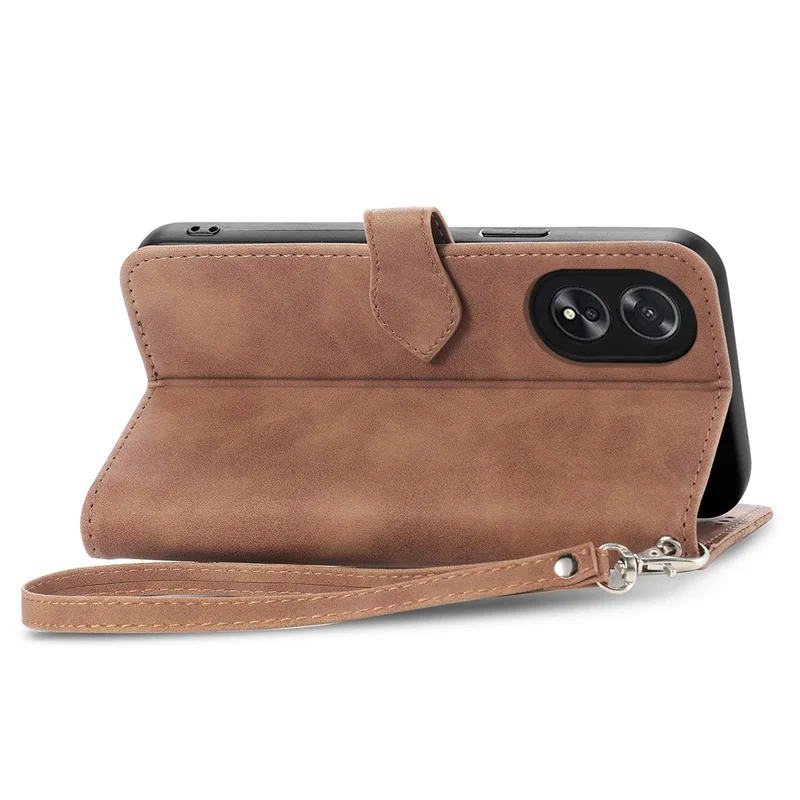 For Oppo A38 4G / A18 4G Zipper Wallet Case with Strap Flower Imprint PU Leather Phone Cover - Brown