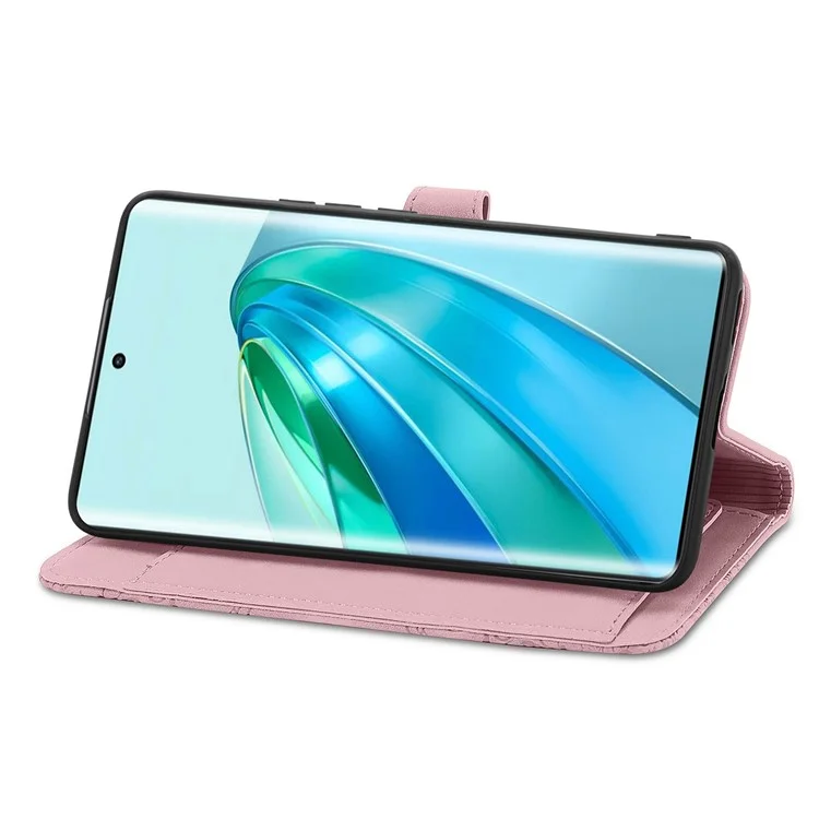 For Honor X40 5G / Magic5 Lite 5G / X9a 5G Zipper Wallet Case with Strap Flower Imprint PU Leather Phone Cover - Pink