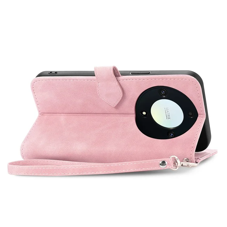 For Honor X40 5G / Magic5 Lite 5G / X9a 5G Zipper Wallet Case with Strap Flower Imprint PU Leather Phone Cover - Pink