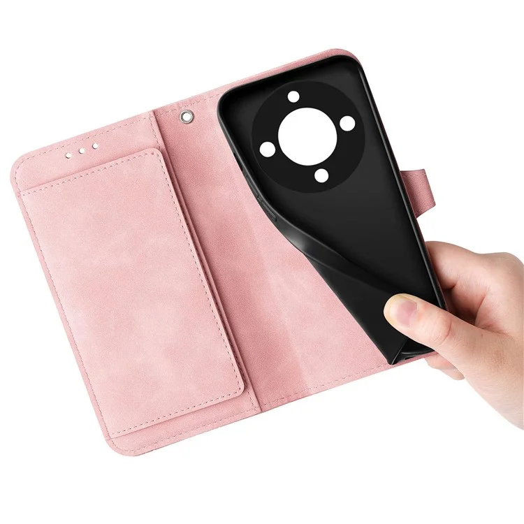 For Honor X40 5G / Magic5 Lite 5G / X9a 5G Zipper Wallet Case with Strap Flower Imprint PU Leather Phone Cover - Pink