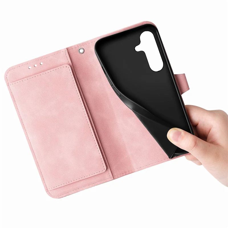 For Samsung Galaxy A15 4G / 5G Zipper Wallet Case with Strap Flower Imprint PU Leather Phone Cover - Pink