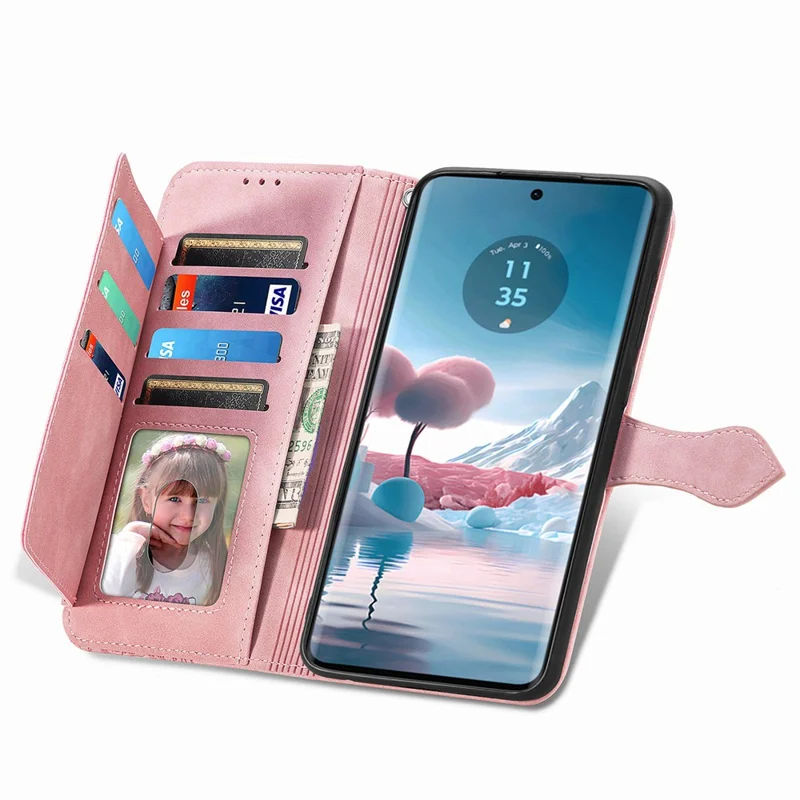 Für Motorola Edge 40 Neo 5G Hülle Reißverschlusstasche Lederhülle Blumen geprägt - Pink