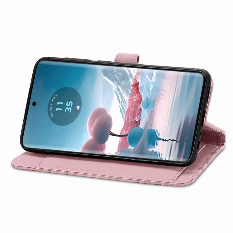 Für Motorola Edge 40 Neo 5G Hülle Reißverschlusstasche Lederhülle Blumen geprägt - Pink