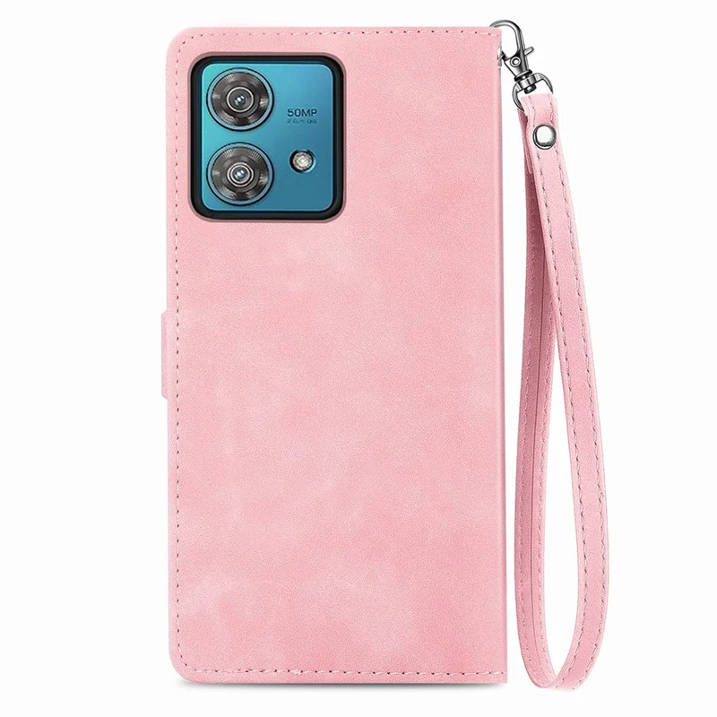 Für Motorola Edge 40 Neo 5G Hülle Reißverschlusstasche Lederhülle Blumen geprägt - Pink