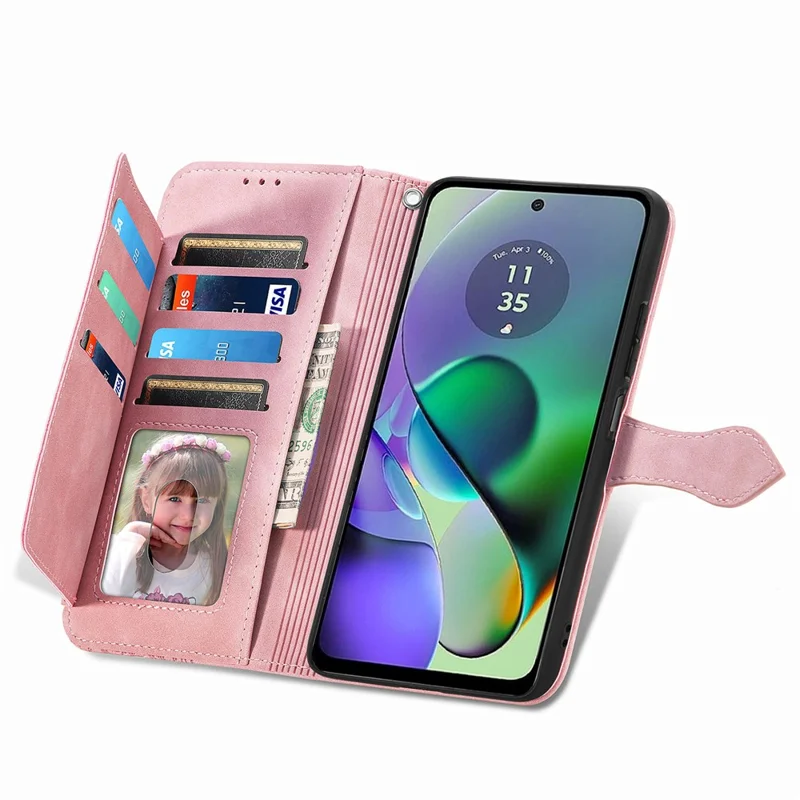 For Motorola Moto G54 5G Zipper Wallet Case with Strap Flower Imprint PU Leather Phone Cover - Pink