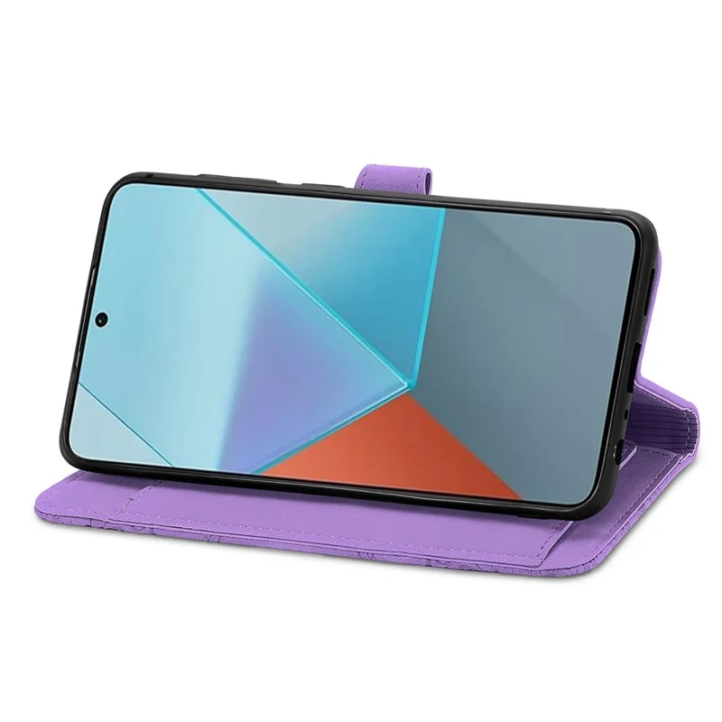 For Xiaomi Redmi Note 13 Pro 5G / Poco X6 5G Zipper Wallet Case with Strap Flower Imprint PU Leather Phone Cover - Light Purple