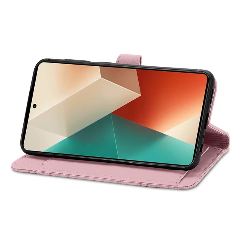 For Xiaomi Redmi Note 13 4G Zipper Wallet Case with Strap Flower Imprint PU Leather Phone Cover - Pink