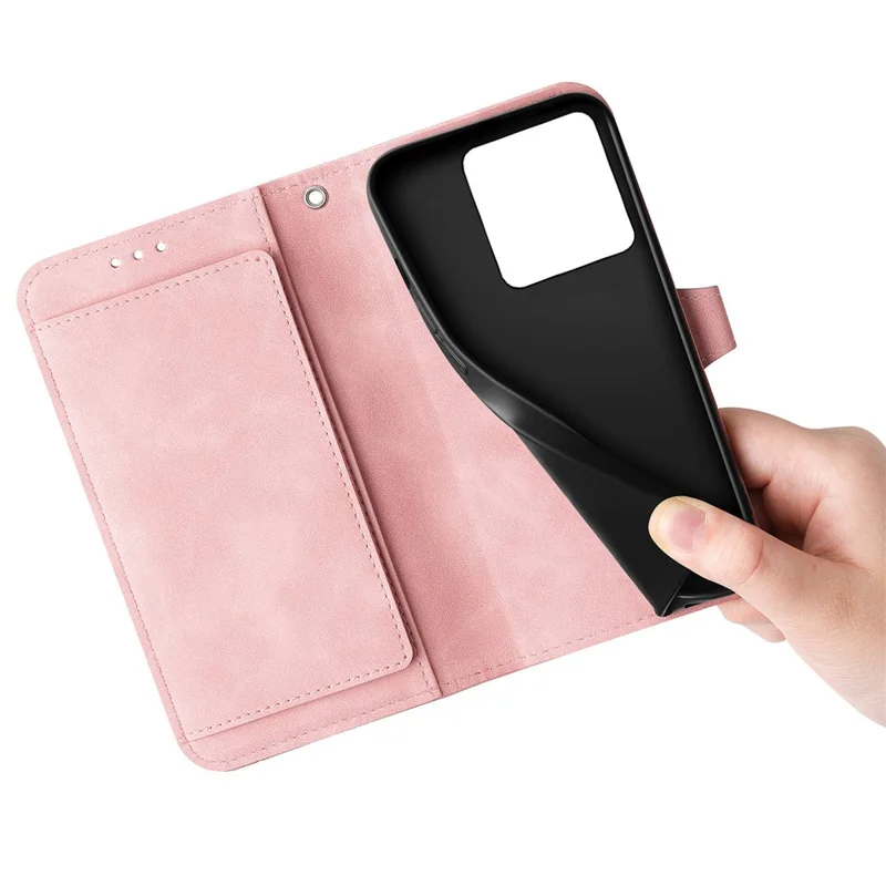 For Xiaomi Redmi Note 13 4G Zipper Wallet Case with Strap Flower Imprint PU Leather Phone Cover - Pink