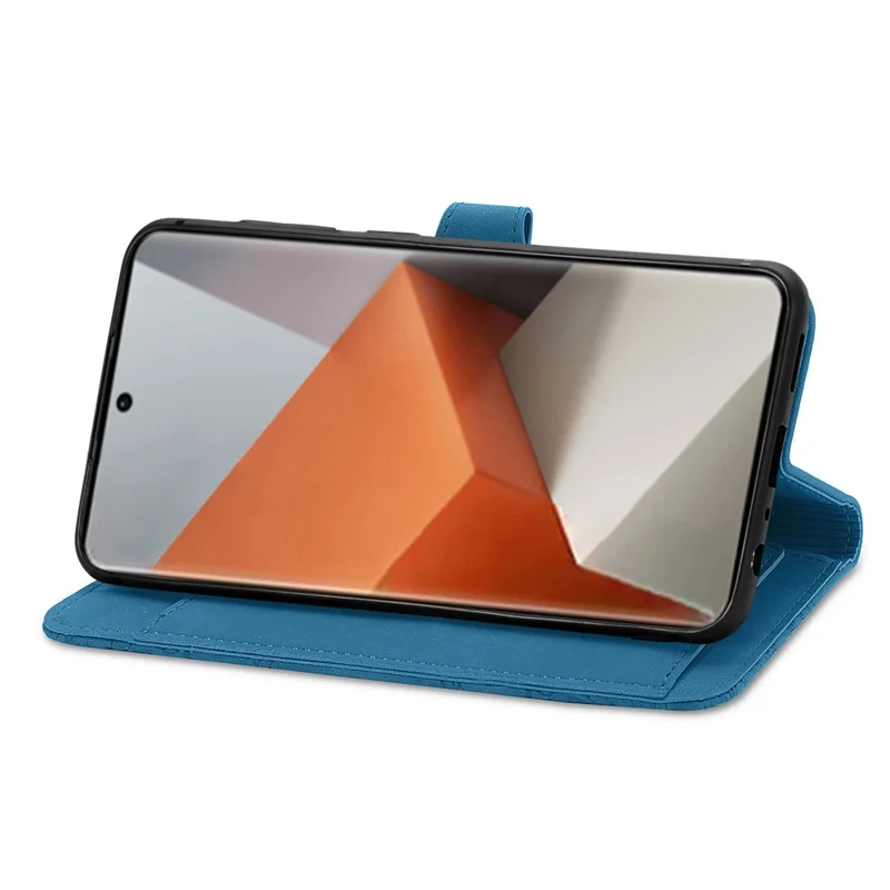 For Xiaomi Redmi Note 13 Pro+ 5G Zipper Wallet Case with Strap Flower Imprint PU Leather Phone Cover - Blue