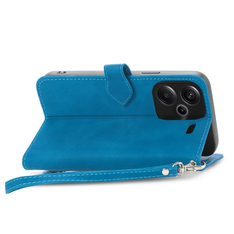 For Xiaomi Redmi Note 13 Pro+ 5G Zipper Wallet Case with Strap Flower Imprint PU Leather Phone Cover - Blue