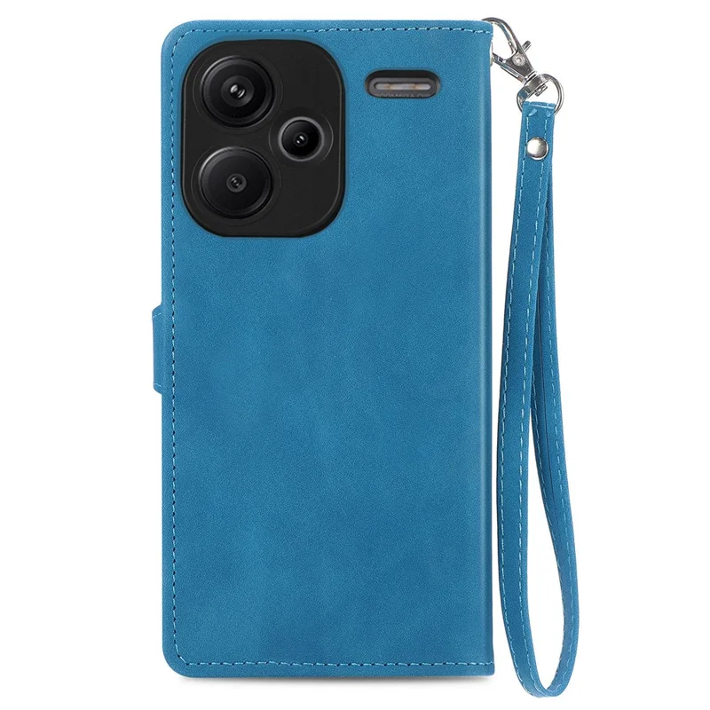 For Xiaomi Redmi Note 13 Pro+ 5G Zipper Wallet Case with Strap Flower Imprint PU Leather Phone Cover - Blue