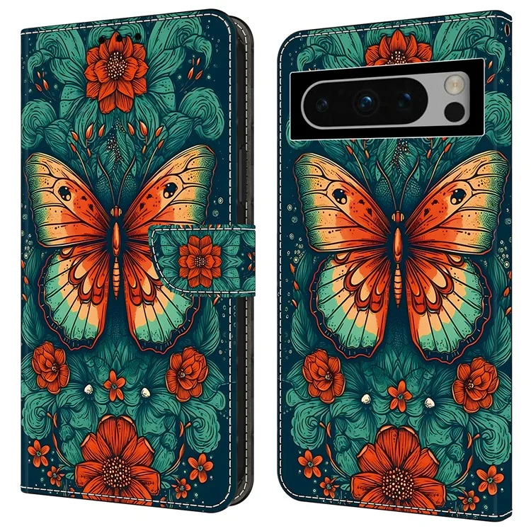 Для Google Pixel 9 / Pixel 9 Pro Чехол PU Leather Wallet Flip Phone Cover Pattern Printing - Butterfly