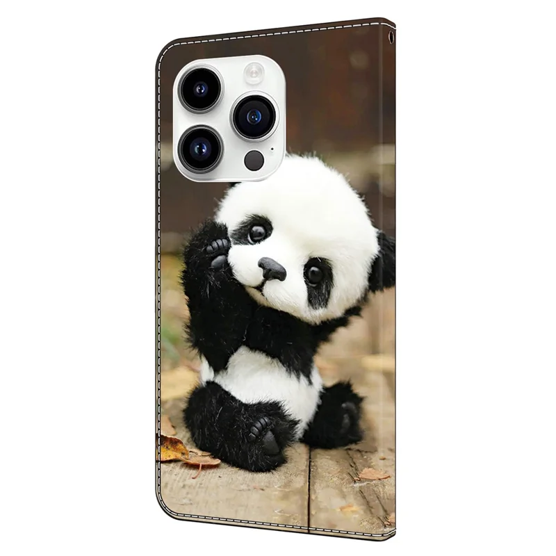 For iPhone 14 Pro Case Pattern PU Leather Flip Phone Cover Wallet - Panda