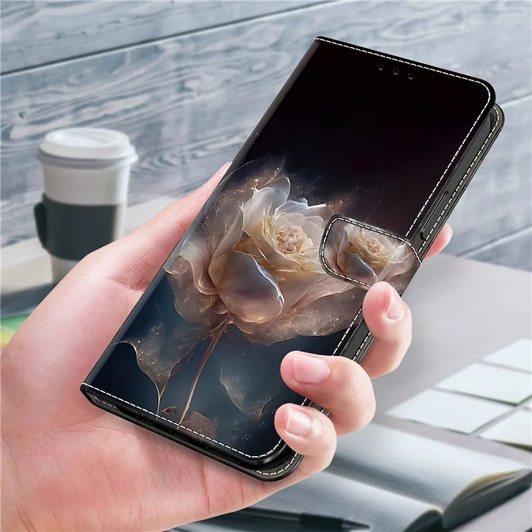 Чехол для Samsung Galaxy S24 с узорчатой печатью, кожаный флип-чехол для телефона - пион