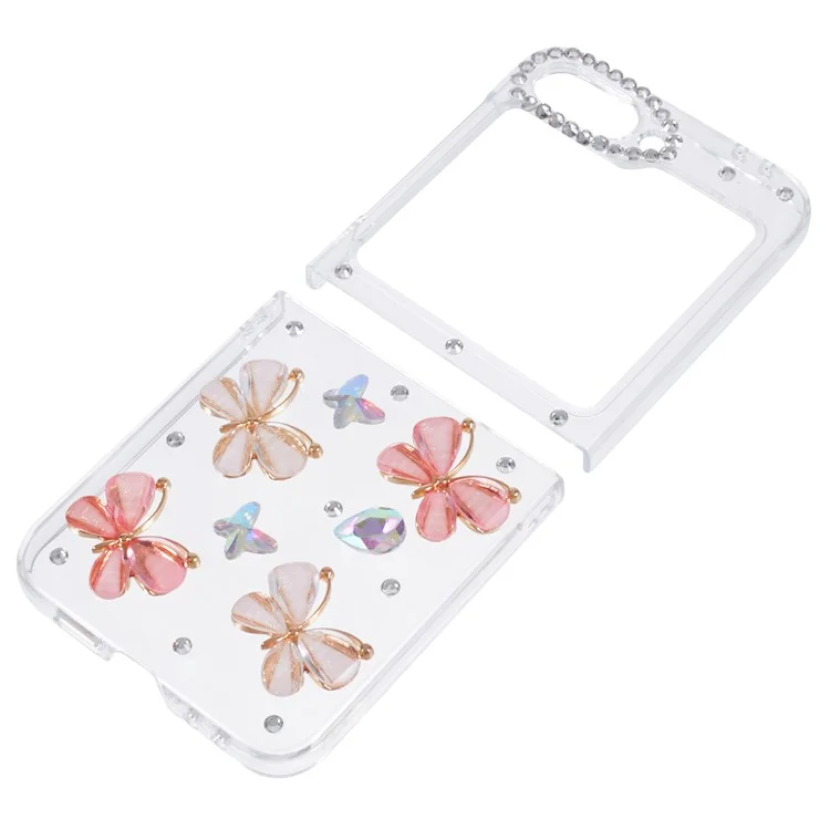 For Samsung Galaxy Z Flip6 5G Case 2-Piece Design Rhinestone Decor Plastic Phone Cover - Butterflies