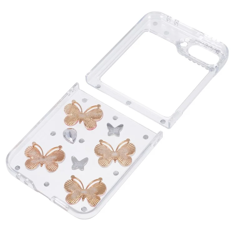 For Samsung Galaxy Z Flip6 5G Case 2-Piece Design Rhinestone Decor Plastic Phone Cover - Butterflies