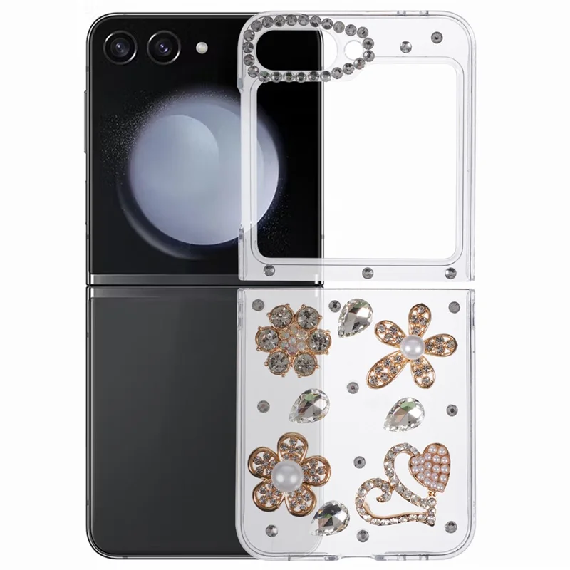 For Samsung Galaxy Z Flip7 FE 5G / Z Flip6 5G Case 2-Piece Design Rhinestone Decor Plastic Phone Cover - Flowers