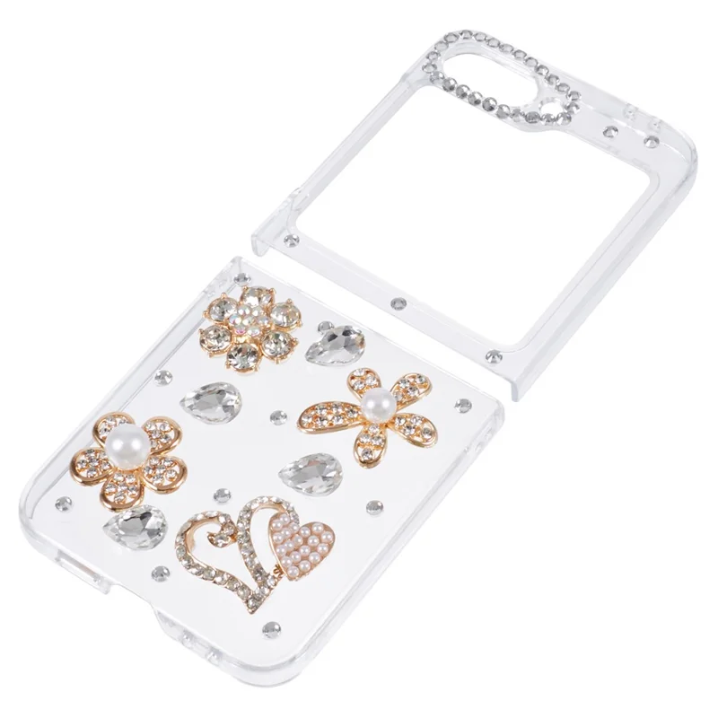 For Samsung Galaxy Z Flip7 FE 5G / Z Flip6 5G Case 2-Piece Design Rhinestone Decor Plastic Phone Cover - Flowers