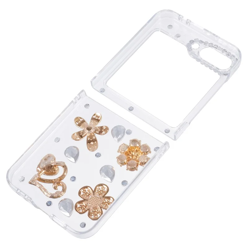 For Samsung Galaxy Z Flip7 FE 5G / Z Flip6 5G Case 2-Piece Design Rhinestone Decor Plastic Phone Cover - Flowers